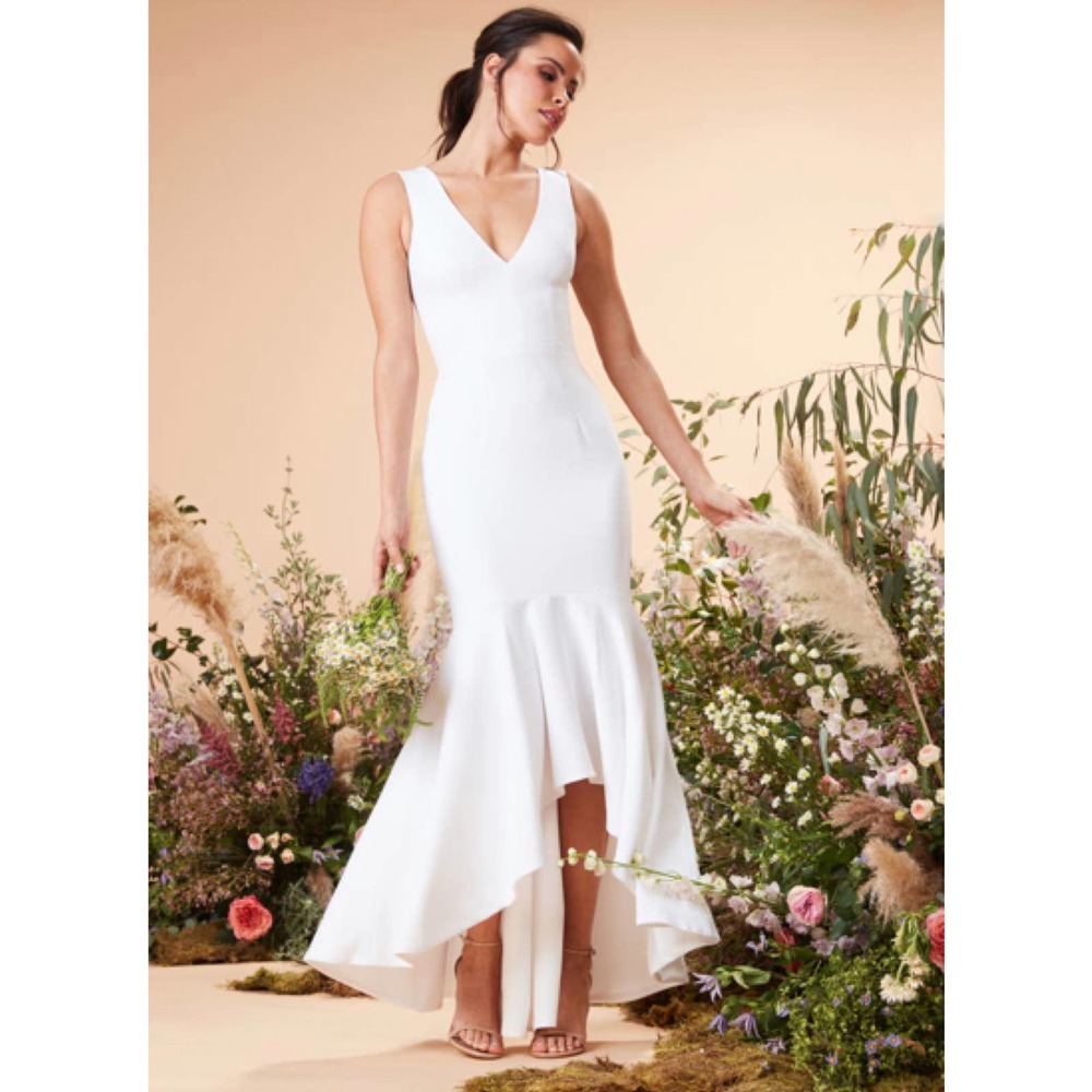 NEW Dress The Population Demi High-Low Mermaid Gown in Off‎ White
